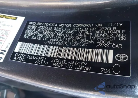 2020 Toyota C-Hr Le z USA, uszkodzony, nr VIN JTNKHMBX3L1069147